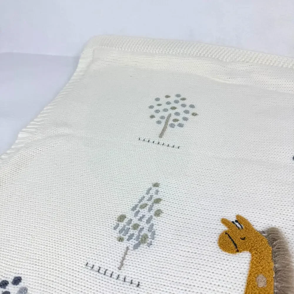 Pottery Barn Kids Giraffe Sherpa Backed Knit Baby Blanket Cream Nursery